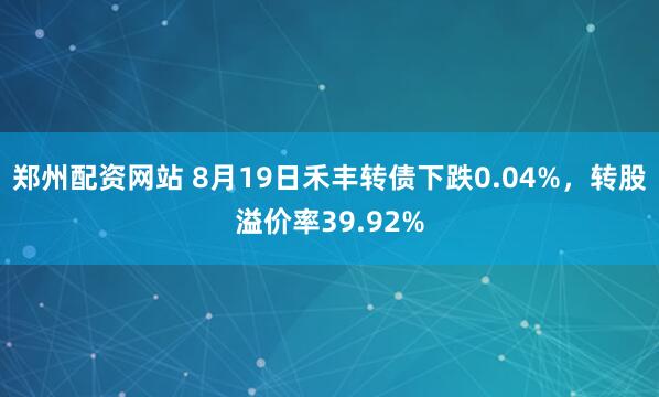 郑州配资网站 8月19日禾丰转债下跌0.04%，转股溢价率39.92%