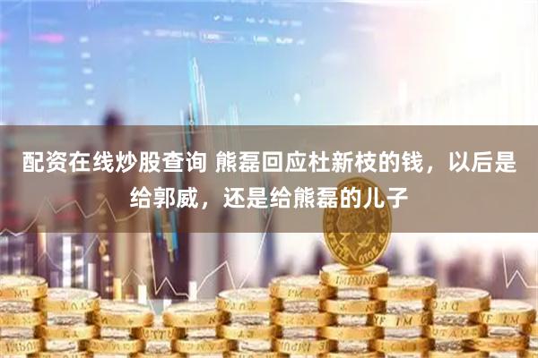 配资在线炒股查询 熊磊回应杜新枝的钱，以后是给郭威，还是给熊磊的儿子